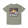 Printify eco-friendly unisex faded shirt in gray with caution graphic and no filter text