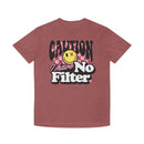 Printify eco-friendly unisex faded shirt in faded red with caution I have no filter graphic print