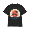 Black eco-friendly unisex graphic tee with vintage palm tree sunset print by Printify