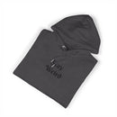 Printify dark gray eco friendly unisex hoodie with Stay Weird text and adjustable drawstring hood