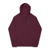 Printify eco friendly unisex hoodie in maroon with Stay Weird text on chest and sleeves