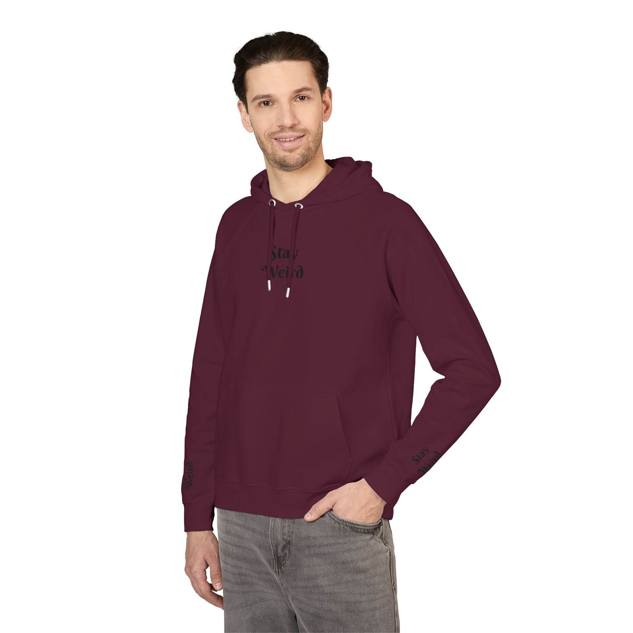 Men's Printify eco friendly unisex hoodie in maroon with front pocket and adjustable hood strings