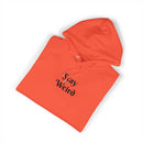 Orange eco friendly unisex hoodie from Printify with Stay Weird text design on front