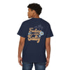 Printify eco-friendly unisex pocket tee in navy with 'Feeling a Little Salty' floral back design