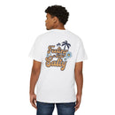 Printify eco-friendly unisex pocket tee white with Feeling a Little Salty tropical design on back