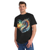 Printify eco-friendly unisex shirt with colorful dragon breathing fire graphic on black T-shirt