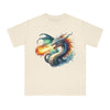 Printify eco-friendly unisex shirt featuring a colorful dragon breathing fire graphic on cream fabric