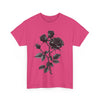 Printify eco-friendly unisex t-shirt in pink with black rose graphic design