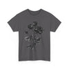 Printify eco-friendly unisex t-shirt in dark gray with black rose floral design