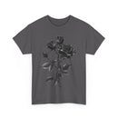 Printify eco-friendly unisex t-shirt in dark gray with black rose floral design