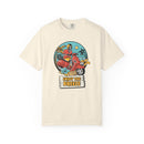 Printify eco-friendly unisex t-shirt with skeleton riding red scooter and enjoy the breeze design