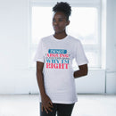 Printify eco-friendly unisex t-shirt with bold text design worn by model in bright room