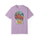 Printify eco-friendly unisex t-shirt in lavender with colorful scooter and tropical design