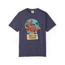 Printify eco-friendly unisex t-shirt in navy with colorful scooter and Enjoy the Breeze graphic