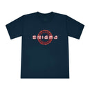 Printify navy blue eco-friendly unisex t-shirt with red Enigma graphic design