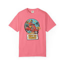 Printify pink eco-friendly unisex t-shirt with colorful scooter and beach graphic saying Enjoy the Breeze