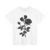 Printify eco-friendly unisex t-shirt in white with black rose graphic design