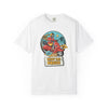 Printify eco-friendly unisex t-shirt with colorful scooter and palm design and Enjoy the Breeze text
