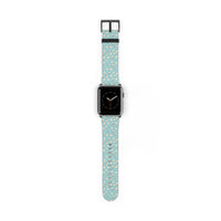 Printify eco-friendly watch band with light blue and white floral pattern on smartwatch