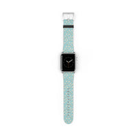 Printify eco-friendly watch band in light blue with white polka dots on a smartwatch