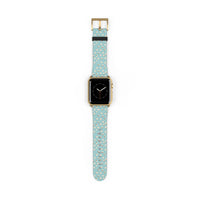 Printify tech accessory eco-friendly watch band in blue with white and beige pattern on smartwatch