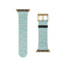 Printify eco-friendly watch band with gold hardware and light blue strap with white seed pattern