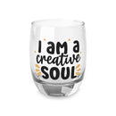 Printify eco-friendly whiskey glass with I am a creative soul quote and decorative design