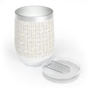 Printify eco-friendly wine tumbler with geometric pattern and clear removable lid