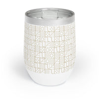 Printify eco-friendly wine tumbler with geometric pattern and stainless steel lid white base