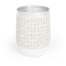 Printify eco-friendly wine tumbler with white and gold geometric pattern and clear lid