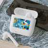 Printify eco-friendly wireless earbuds with white charging case and colorful design on fabric surface