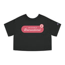 Printify eco-friendly women cropped t-shirt in black with The Future Is Intersectional pink graphic