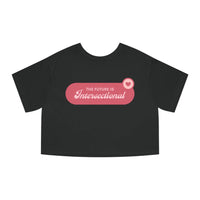 Black eco-friendly women cropped t-shirt with pink intersectional graphic and heart design