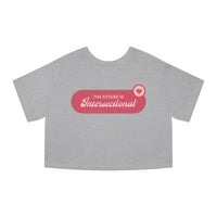 Printify gray eco-friendly women cropped t-shirt with The Future is Intersectional pink graphic
