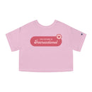 Printify eco-friendly women cropped t-shirt in pink with The Future Is Intersectional text
