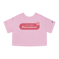Printify eco-friendly women cropped t-shirt in pink with The Future Is Intersectional text