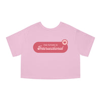 Printify eco-friendly women cropped t-shirt in pink with The Future Is Intersectional graphic design