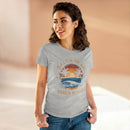 Printify eco-friendly women's cotton tee in light gray with beach sunset graphic and text salt in the air