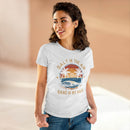 Printify eco-friendly women's cotton tee with beach sunset graphic and text Salt in the Air Sand in My Hair