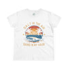 Printify eco-friendly women's cotton tee with salt in the air beach graphic and palm trees