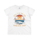 Printify eco-friendly women's cotton tee with salt in the air beach graphic and palm trees