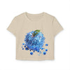 Printify eco friendly womens crop top with blue water bubble blueberry graphic design