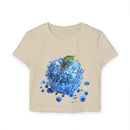 Printify eco friendly womens crop top with blue water bubble blueberry graphic design