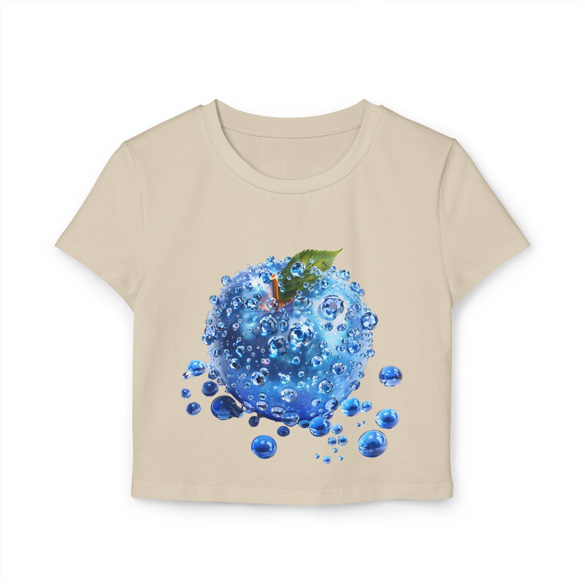 Printify eco friendly womens crop top with blue water bubble blueberry graphic design