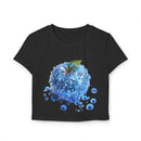 Printify black eco friendly womens crop top with blue water droplet graphic design
