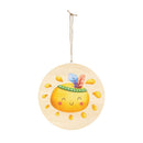 Printify round eco-friendly wood signs featuring a cute smiling sun with colorful feathers and hanging rope