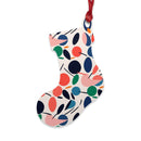 Printify colorful Christmas stocking shaped eco-friendly wooden ornaments with abstract leaf design