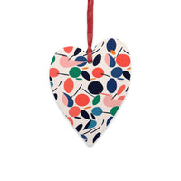 Printify eco-friendly wooden ornaments heart-shaped decoration with colorful abstract leaf pattern