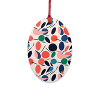 Printify seasonal decoration eco-friendly wooden ornaments with colorful abstract leaf pattern and red string