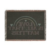 Printify eco-friendly woven blanket with Love Is All That Matters text and heart design